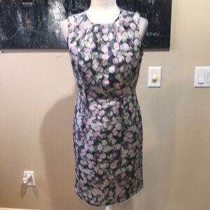 LOFT Watercolor Floral Petal Sheath Dress with Lining & Exposed Zipper-Size 6